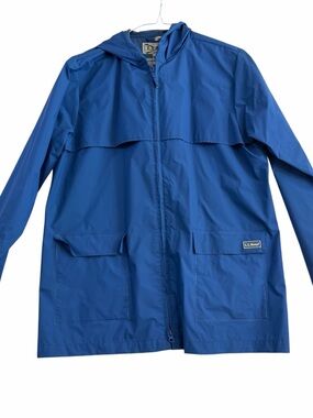 L.L. Bean Royal Blue Hooded Rain Jacket PVC Lined 0NX09 Women’s Petite Medium
